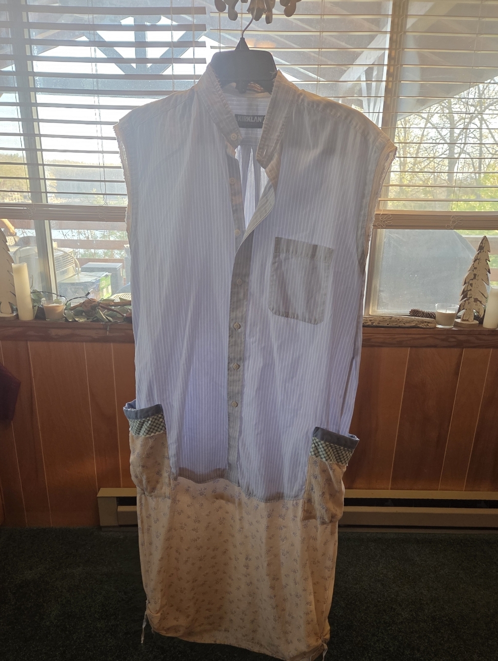 Womens Up Cycled White Striped Dress  Button-Front Shirt  M Boho
